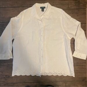 Lauren Ralph Lauren Women's Linen Embroidered Long Sleeve Top 3XL